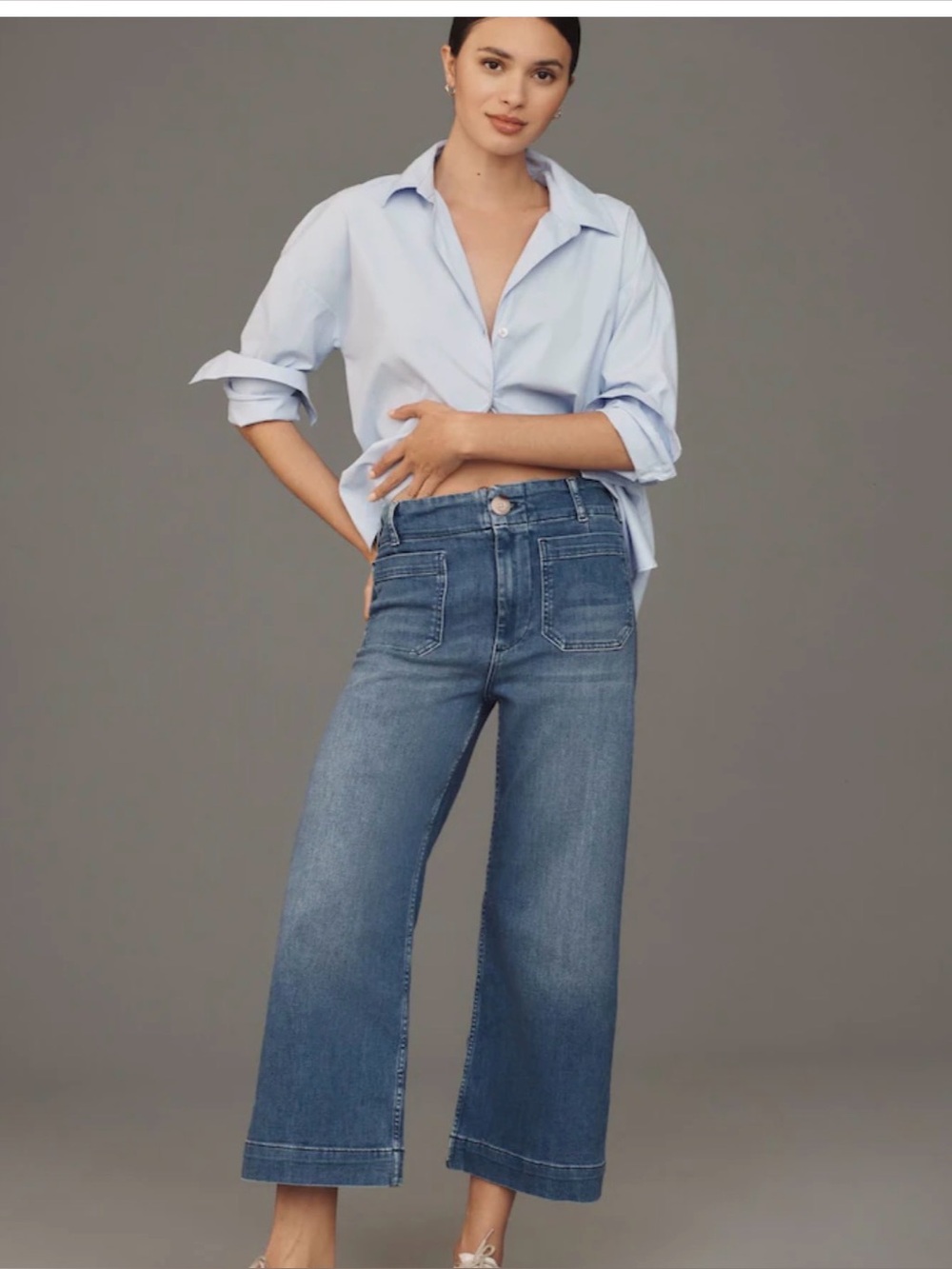 EUC Maeve Colette Denim Cropped Wide
Color Medium Denim